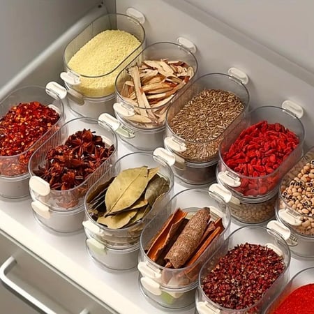 طقم علب تنظيم وتخزين اكليريك شفافة من 5 أدوار | للبهارات والتوابل والحلويات والمكسرات