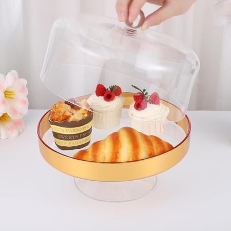 استاند اكريلك لتقديم الحلوى و الشيكولاته باللون الشفاف مع شريط ذهبي