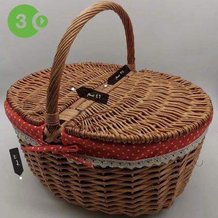 سلال رحلات ريفية بيضاوية الشكل | مبطنة بنسيج احمر انيق (متوفر 3 موديلات)