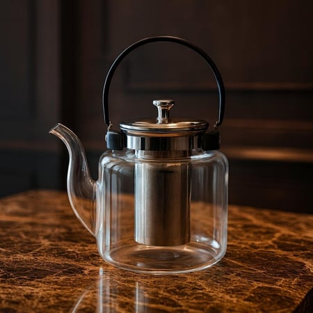 ابريق شاي زجاجي انيق – مسكة استيل اسود – 1200 مل