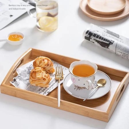 صواني تقديم خشب مستطيلة بمقابض (متوفر 3 احجام)