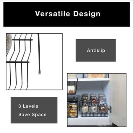 منظم رفوف معدني اسود من 3 طوابق بتصميم ذكي لزيادة مساحة التخزين والتنظيم والعرض