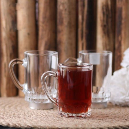 بيالات شاي زجاج بادريق الاصلي طقم 6 حبة (ساده/مضلع)