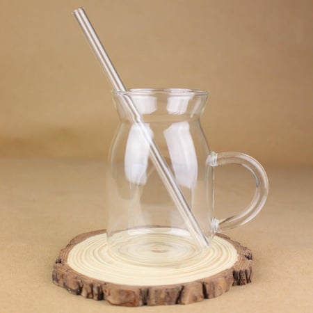 كوب زجاج بمقبض مع مصاص | 300مل