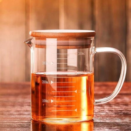 كوب معيار زجاج بغطاء خشب (متوفر 3 مقاسات)