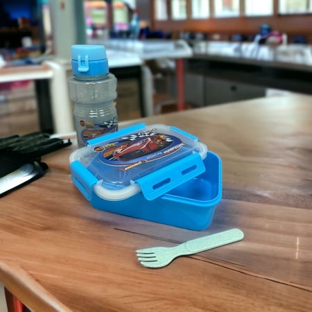 لانش بوكس برسومات مع مطارة (متوفر 3 الوان)