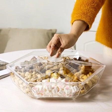 طبق تقديم اكليريك مقسم شفاف بغطاء 29سم