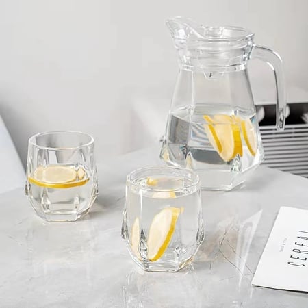 طقم جيك زجاج شفاف مع 6 كاسات (متوفر 3 موديلات)