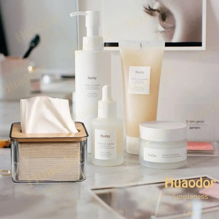 علبة مناديل اكليريك صغيرة بغطاء خشب