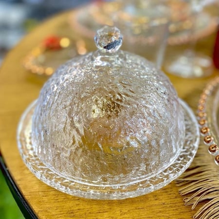 زجاج تقديم فاخر بغطاء دائري 19.5سم