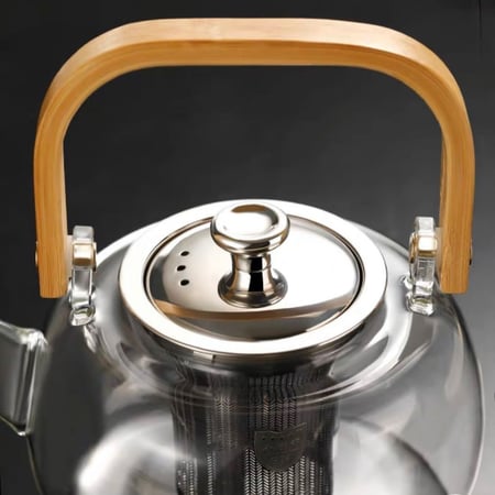 ابريق شاي زجاجي انيق – بيد خشب – 1200 مل