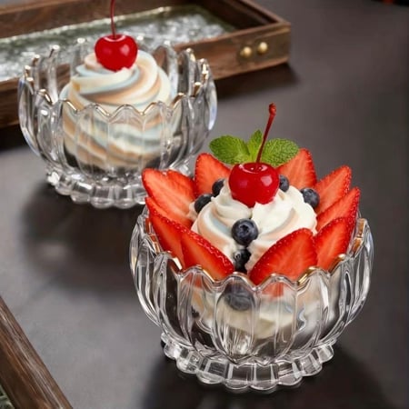 طقم زبادي حلا ومكسرات زجاج كرستالي (4/3 قطع) بحجمين مختلفين