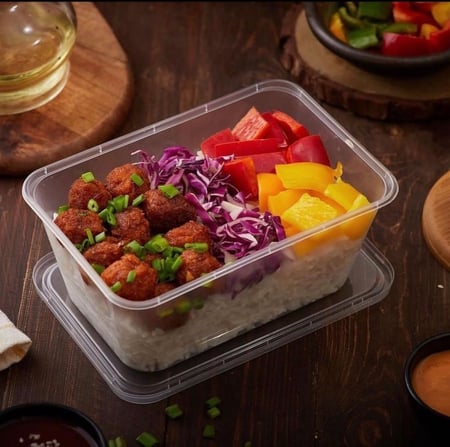 مجموعة علب ميكرويف شفافة مستطيلة الشكل (50 حبه/30 حبه) شفافة بغطاء للأطعمة - متوفر حجمين