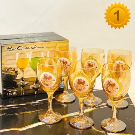 طقم فاخر من كاسات العصير الزجاج باللون العسلي 6 حبة بقاعدة (متوفر 3 موديلات)