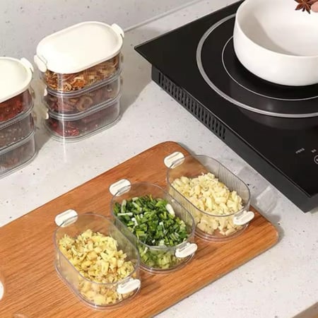 طقم علب تنظيم وتخزين اكليريك شفافة من 5 أدوار | للبهارات والتوابل والحلويات والمكسرات