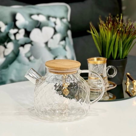 ابريق شاي زجاجي انيق – بمقبض زجاج – 1000 مل