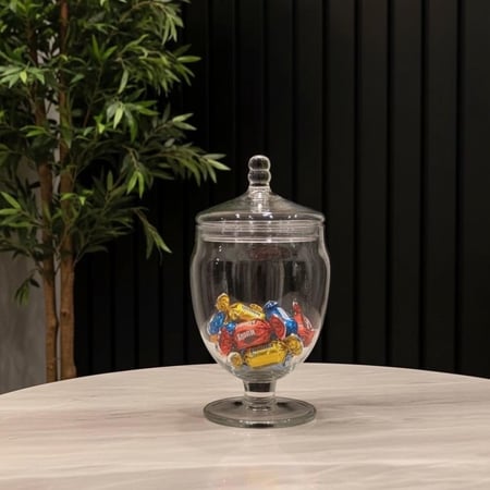 فازة تقديم زجاج بقاعدة وغطاء للحلويات والشوكولاته | ارتفاع 20سم