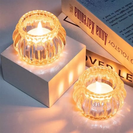 حامل شموع زجاجي دائري فاخر | قطر 5 سم - ارتفاع 7 سم