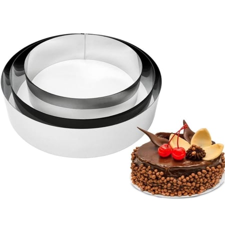 قطاعة وقالب كيك ستانلس ستيل بشكل دائري كبير - 3 قطع - فضي | ارتفاع 6سم