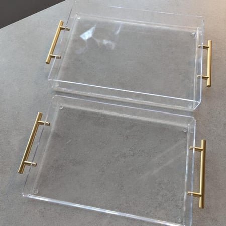 طقم صينية تقديم اكليريك بمقابض ذهبية | 2 قطعة