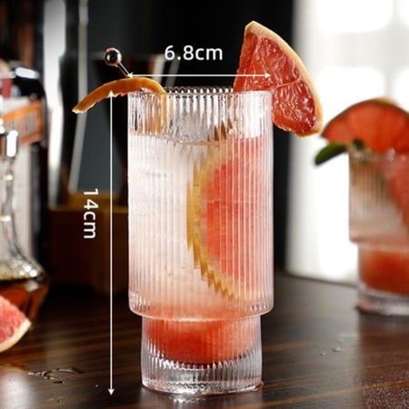 طقم كأس زجاجي بتصميم مخطط ضيق من الأسفل | 2 قطعة