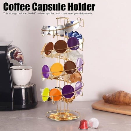 حامل كبسولات بهيكل معدني فاخر وقاعدة دوارة 360 درجة | 40 كبسولة