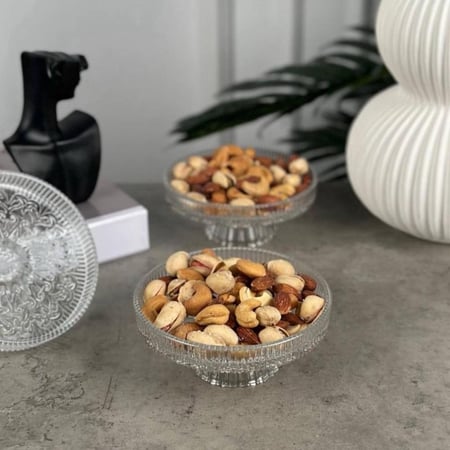 طقم صحون تقديم زجاج بقاعدة (متوفر حجمين)