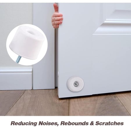 سدادات الباب المطاطية من 4 قطع مع المسامير | واقي حائط دائري للباب باللون الابيض