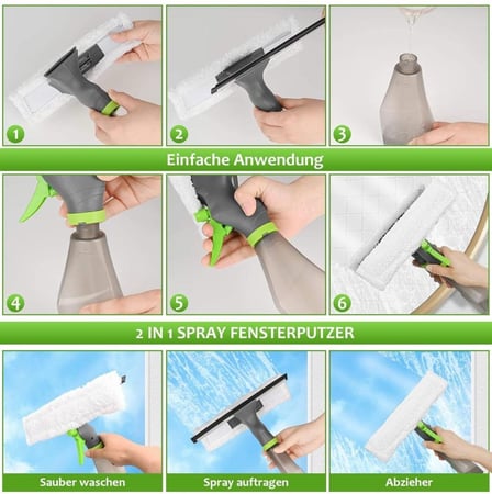 ‎ممسحة تعمل بالضخ ببخاخ لتنظيف زجاج النافذة 2 في 1 مع منشفة
