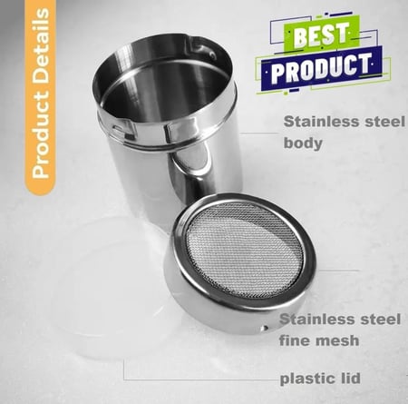 طقم مرش وموزع ومنخل بودرة الكاكاو والسكر شبكي من الستانلس ستيل | قطعتين