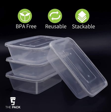 مجموعة علب ميكرويف شفافة مستطيلة الشكل (50 حبه/30 حبه) شفافة بغطاء للأطعمة - متوفر حجمين