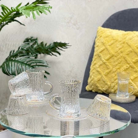 طقم بيالات وفناجيل وصحون شاي | حد ذهبي - ديكور ثلجي (18 قطعة)