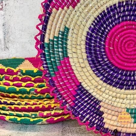 سلة خوص تراثية ملونة متعددة الاستخدام 30سم