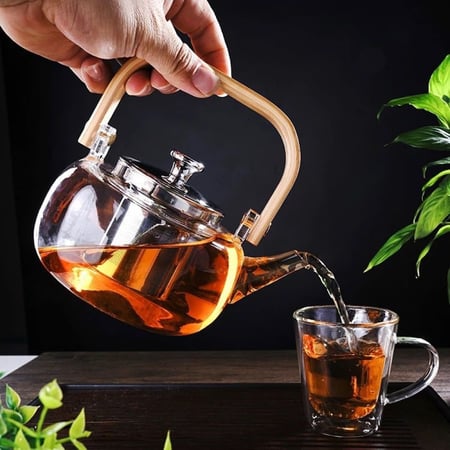 ابريق شاي زجاجي انيق – بيد خشب – 1200 مل