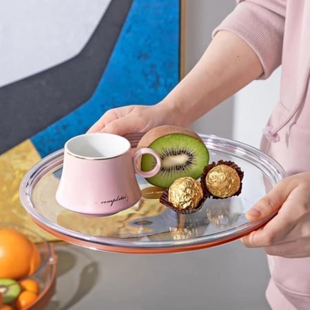 صينية تقديم اكليريك شفافة بغطاء ومقبض جلد (متوفر حجمين)