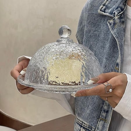 زجاج تقديم فاخر بغطاء دائري 19.5سم