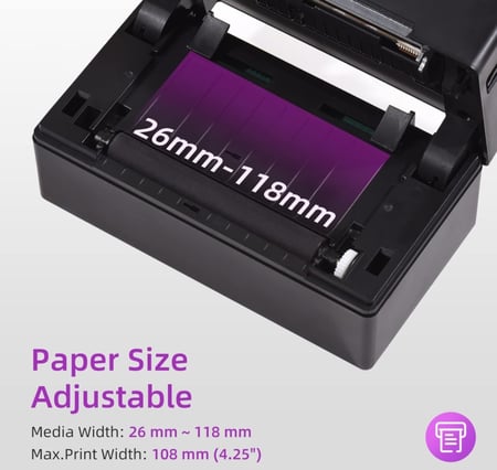 طابعة ملصقات حرارية لسطح المكتب من موريليان، طباعة ملصقات عبوات الشحن 4×6 الكل في واحد، طابعة ملصقات لاسلكية بلوتوث وUSB 180ملم/ثانية، طابعة ملصقات حرارية عالية السرعة بحد اقصى عرض 110 ملم للورق