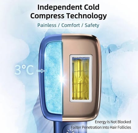 جهاز ازالة شعر بالليزر ملاي T4 لازالة الشعر في المنزل بالنبض الضوئي بدون الم مع تبريد ثلجي حتى 500,000 ومضة لمنطقة البيكيني والوجه والابط والارجل والذراعين للنساء والرجال من ايميني، روز جولد