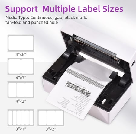 طابعة ملصقات حرارية لسطح المكتب من موريليان، طباعة ملصقات عبوات الشحن 4×6 الكل في واحد، طابعة ملصقات لاسلكية بلوتوث وUSB 180ملم/ثانية، طابعة ملصقات حرارية عالية السرعة بحد اقصى عرض 110 ملم للورق