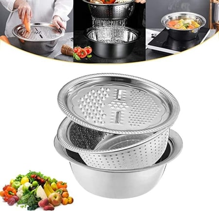 حوض مع مبشرة خضروات مع سلة تصريف 3 في 1 مبشرات جبن مع الفولاذ