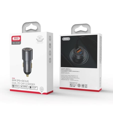 شاحن السيارة من اكس او مزود بثلاث منافذ للشحن اثنين بى دى ومنفذ يو اس بى بقوة 60 واط