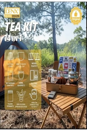 عزبة شاي تضم موقد غاز قابل للطي وغلاية ستانلس ستيل 304