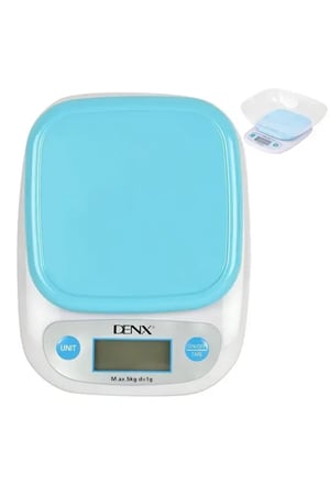 ميزان مطبخ رقمي دينكس DX3603 ابيض وازرق مع وعاء شفاف