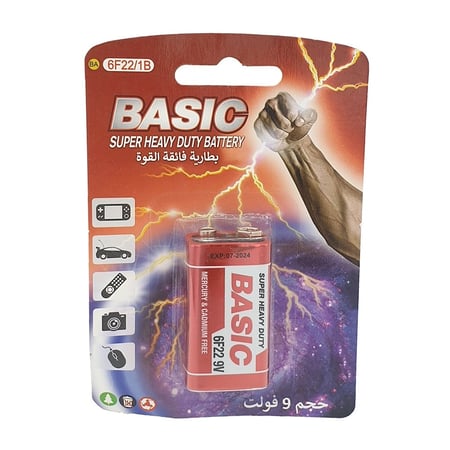 بيسك | بطارية مستطيلة | 9 فولت Basic | PP3 6F22/1B 9V Battery