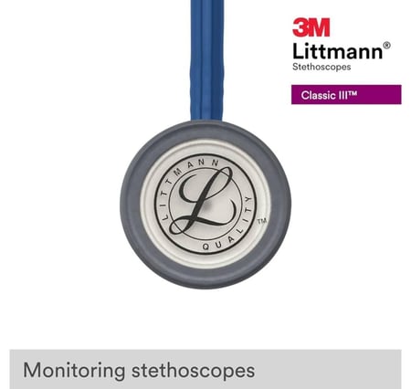 سماعة طبيب ليتمان كلاسيك 3 الاصلية - Littmann Classic 3 Black Regular Edition 5622 3M Classic III Stethoscope, Navy Blue Tube, 27 inch, 5622