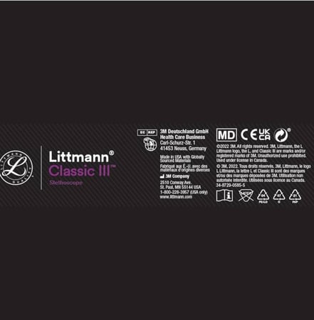سماعة طبيب ليتمان كلاسيك 3 الاصلية - Littmann Classic 3 Black Regular Edition 5622 3M Classic III Stethoscope, Navy Blue Tube, 27 inch, 5622