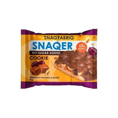 سناك فابريك | كوكيز البروتين بالفول السوداني والكراميل والزبيب | بدون سكر | 45 جرام