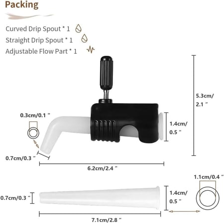 مقاسات منظم تدفق الغلاية وملحقاته قطعتين لتنظيم تدفق الماء