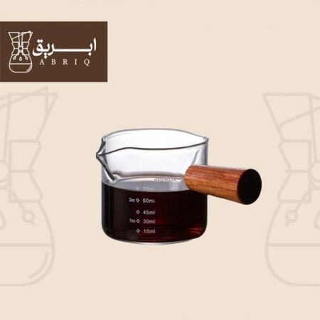 كوب قهوة زجاجي بمقبض خشبي لقياس الاسبريسو