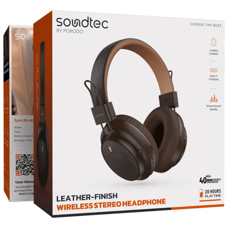 سماعة بورودو ساوندتيك اللاسلكية بتشطيب جلدي وصوت ستيريو